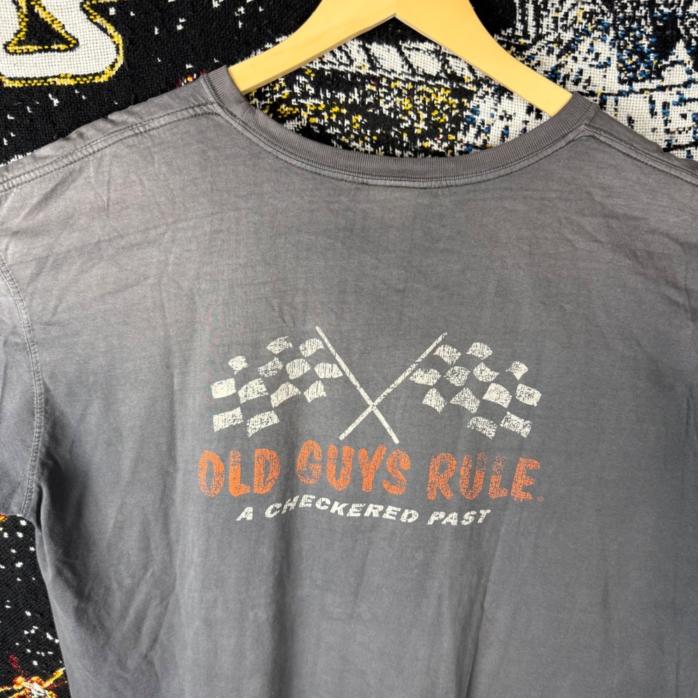 Old Guys Rule A Checkered Past Racing T-Shirt Mens XL Gray Graphic Tee Cotton